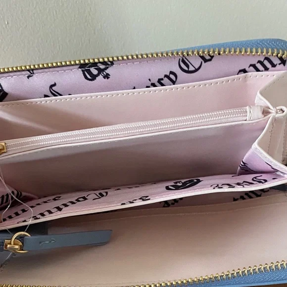 Juicy Couture Light Blue Wallet with Gold and Pink Embroidery - Picture 9 of 10